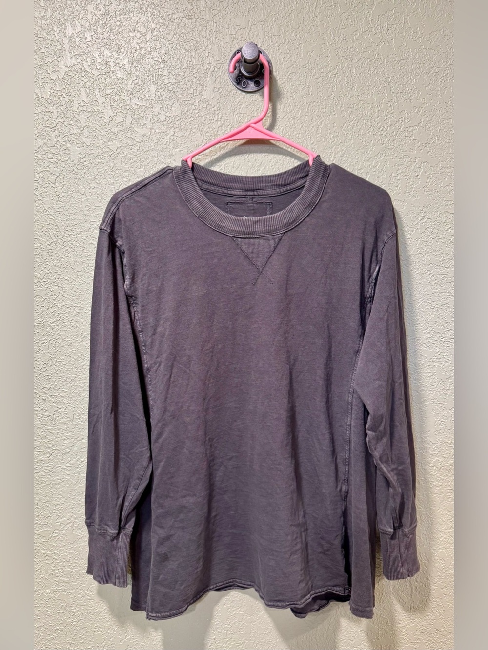 aerie Washed Charcoal Long-Sleeve Crewneck Tee XS